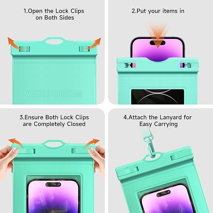 2 Pcs Waterproof Phone Pouch Case Up to 7.2", Floating Universal IPX8 Water Proof Cell Phone Dry Bag for iPhone 16 15 14 13 12 11 Pro Max XR XS SE 2022, Outdoor Sports, Green