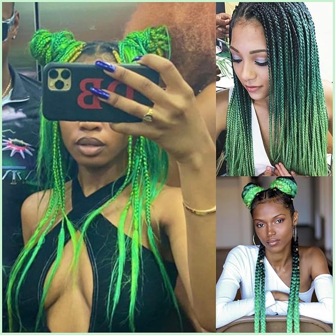 Ombre Green Pre stretched Braiding Hair 2 Packs Pre feathered Braid Hair Extensions 30 Inches Hair Braids
