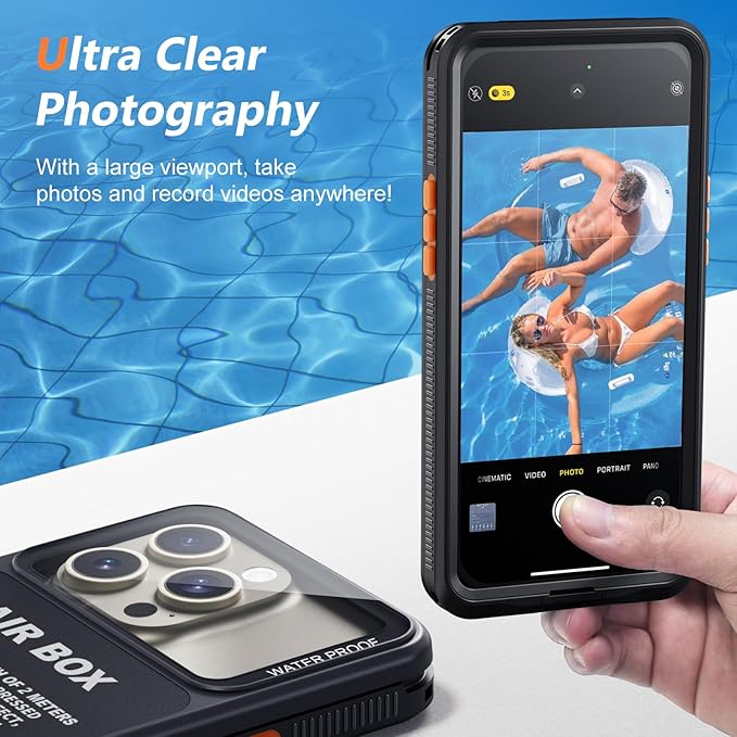 Mitywah Waterproof Case for iPhone, Underwater Snorkeling Diving Phone Case for iPhone 15PM 14PM 13PM 12PM /15PLUS 14PLUS, HD Underwater Photography Snorkeling Case Travel Essentials Black