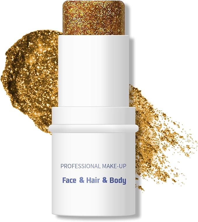 KYDA Body Glitter Stick, Chunky Glitter Gel for Face Body Hair, Sparkling Holographic Mermaid Sequins Paint, Waterproof Multiuse Makeup Glitter Gel, Golden