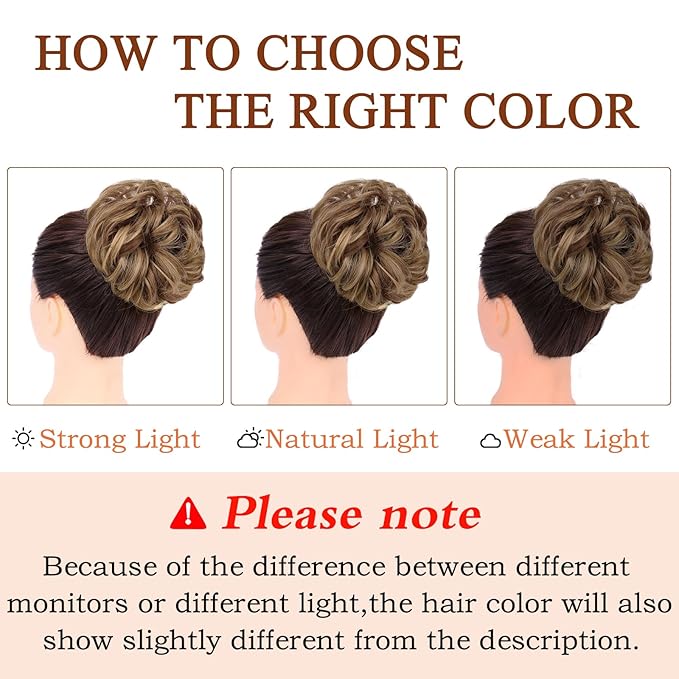 MORICA 1PCS Messy Hair Bun Hair Scrunchies Extension Curly Wavy Messy Bun Synthetic Chignon Hairpieces for Women (Strawberry Blonde & Light Ash Brown)