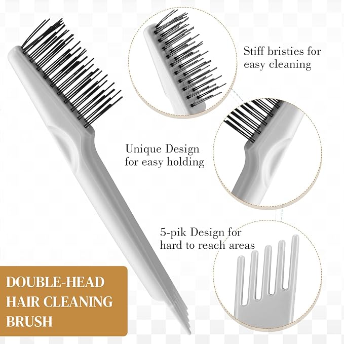 Boao 2 Pieces Hair Brush Cleaning Tool Comb Cleaner Brush Mini Comb Cleaning Hair Remover Tool for Removing Dust Home and Salon Use (Gray, Wood Color)