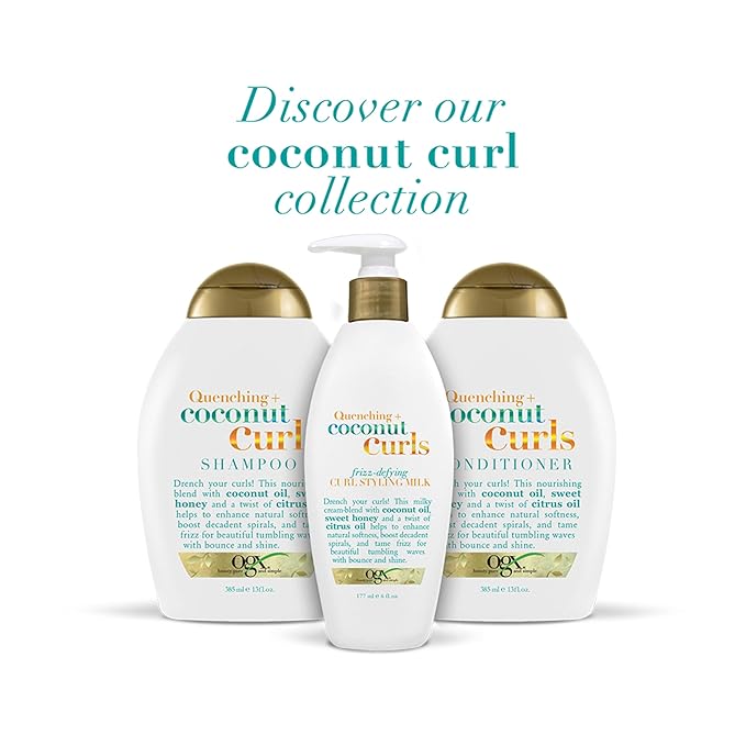 OGX Quenching + Coconut, Curl-Defining Shampoo, Hydrating & Nourishing Curly Hair Shampoo with Coconut Oil, Citrus Oil & Honey, Paraben, Sulfate-Free Surfactants, 13 floz (Pack of 2)