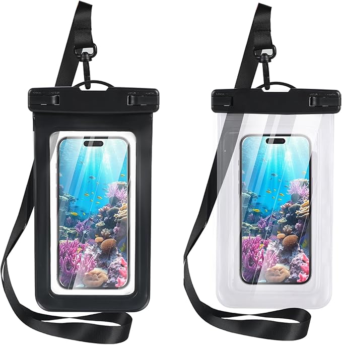 2 Pcs Waterproof Phone Pouch, Universal IPX8 Waterproof Phone Case for iPhone 16 15 pro max 14 13 12 11 Plus XS XR Samsung S24 S23 up to 6.8'', Water Proof Dry Bag for Swimming Kayak Beach Vacation