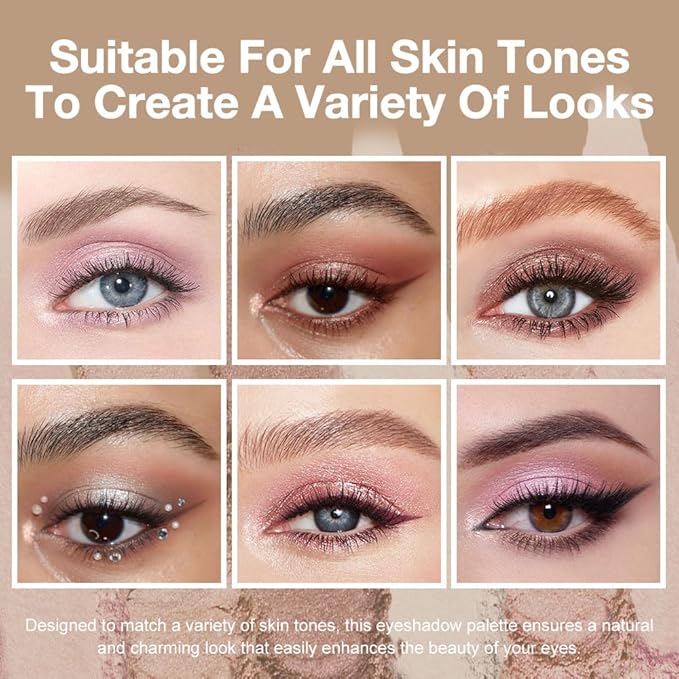 6 Color Eyeshadow Makeup Palette, 6 Pink Champagne Gold Deep Red White Rose Gold Rose Red Eyeshadows Palette,Everyday Matte Shimmer Finish Eye Makeup Looks,Travel Friendly Size, Built-in Mirror 08#