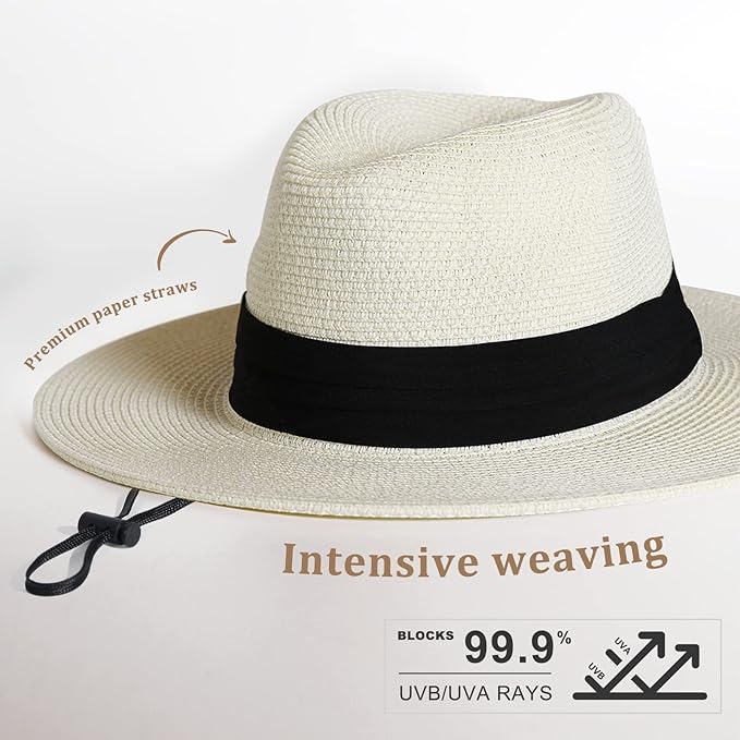FURTALK Womens Mens Wide Brim Straw Panama Hat Fedora Summer Beach Sun Hat UPF Straw Hat for Women