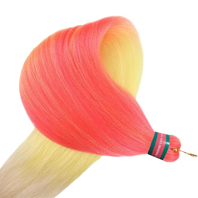 Ombre Pink-Yellow-Blonde Pre Stretched Braiding Hair, 36 Inches Braid Hair Extensions, 8 packs Multi Color Blend Braiding Hair Pre-stretched, Crochet Hair Braiding