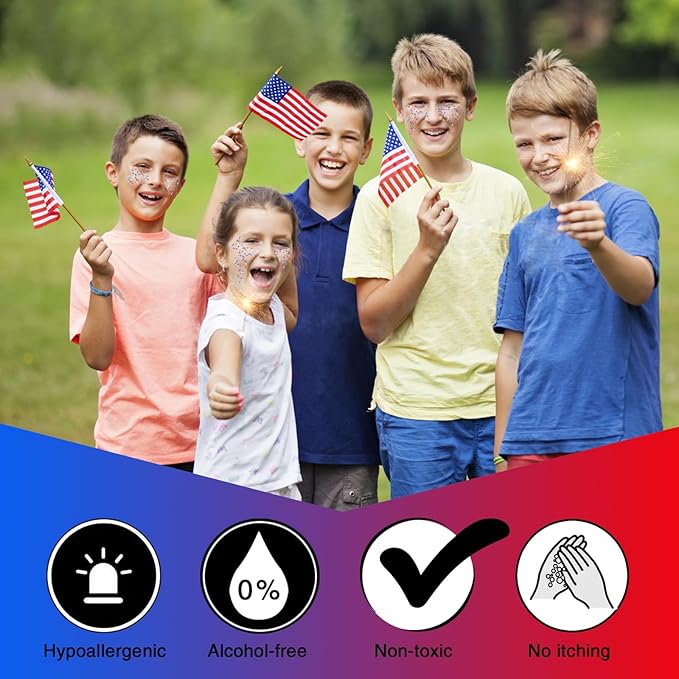 MEICOLY Red White and Blue Body Glitter,4th of July Accessories,4th of July Outfits for Women Kids,Fourth of July Patriotic Face Glitter for Independence Day President's Day Patriotic Veterans Day