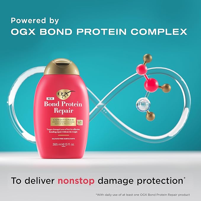 OGX Repair & Protect Bond Protein Repair Conditioner, Lightweight Conditioner Targets Damaged Areas of Hair for Effective Bond Repair, Sulfate-Free Surfactants, 13 fl. oz