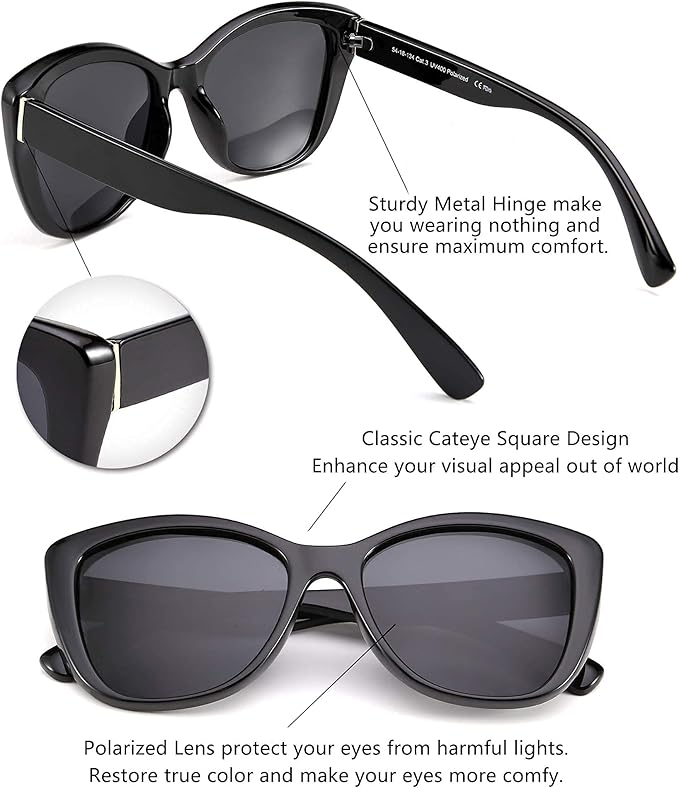 FEISEDY Polarized Vintage Sunglasses American Womens Square Jackie O Cat Eye Sunglasses B2451