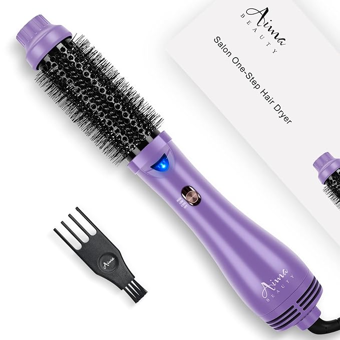 Hot Air Brush, Aima Beauty Salon One-Step Hair Dryer and Volumizer, 4-in-1 Hair Dryer Brush, Hair Styling Tools, Purple-Round