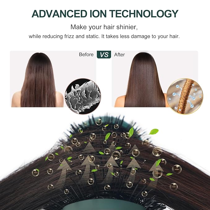 Aima Beauty Hair Dryer Brush, One Step Hair Dryer & Volumizing Hot Air Brush, 3 Heat/Speed Settings, Advanced Ionic Technology, Ceramic Coating, Nylon Pins & Tufted Bristles, Dark Green, 1000W, 125V