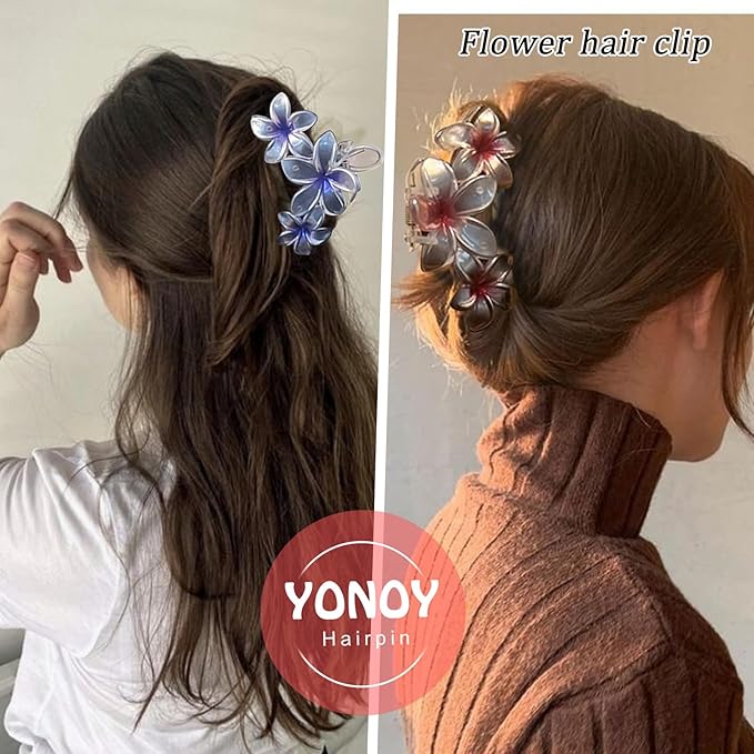 6Pcs Flower Hair Clips for Women, Non-Slip Matte Hawaiian Plumeria Hair Accessories, Large Banana Cute Clip Beach Flower (Pearlescent Color)