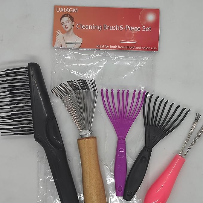 5 Pieces Hair Brush Cleaner Tool Set for Hairbrush and Comb Maintenance Remove Hair Dust Easily Ideal for Home and Salon Use, Black