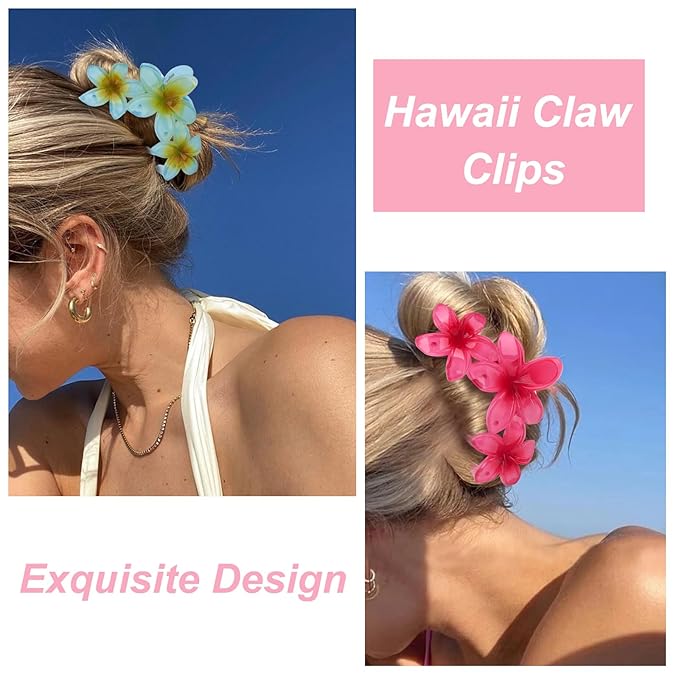 4PCS Flower Hair Clips Claw Clips for Thick Hair Non-Slip Strong Hold Flower Clip Cute Plumeria Hair Clips for Women Girls (Colorful)