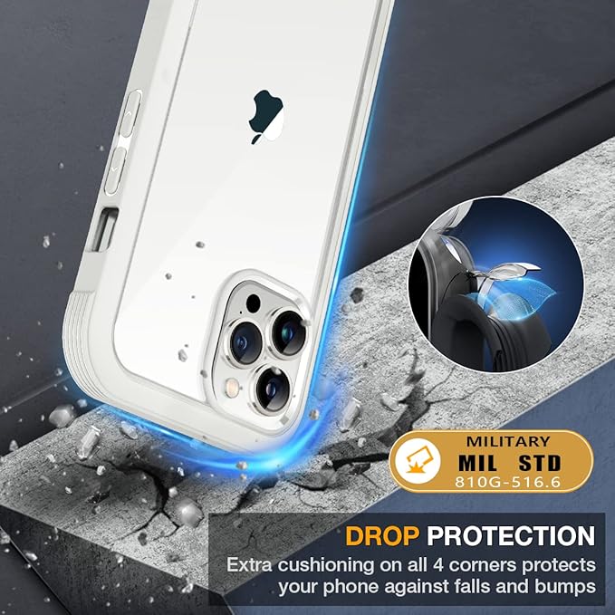 Miracase Glass Case for iPhone 13 Pro Max 6.7 inch, Upgrade Full-Body Clear Bumper Case with Built-in 9H Tempered Glass Screen Protector for iPhone 13 Pro Max, Rice White