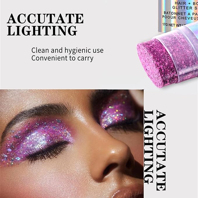 Holographic Flash Stick - Cosmetics for Body, Face, Eyes, Hair & Nails - Colorful Stage Makeup - Festival Loose Glitter Set (03# Gold)