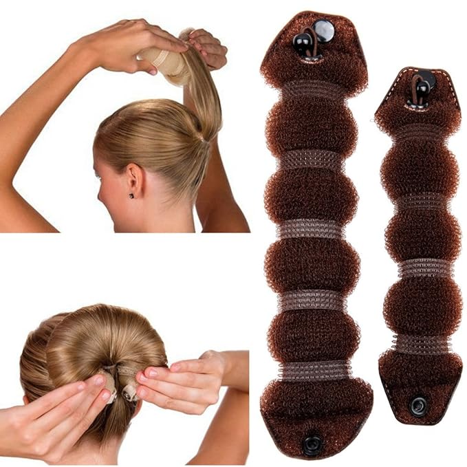 Buns 2 Pieces Magic Hair Styling Styler Twist Ring Former Shaper Doughnut Donut Chignon Bun Maker Clip Hair Curler Accessory Small & Large (Brown)