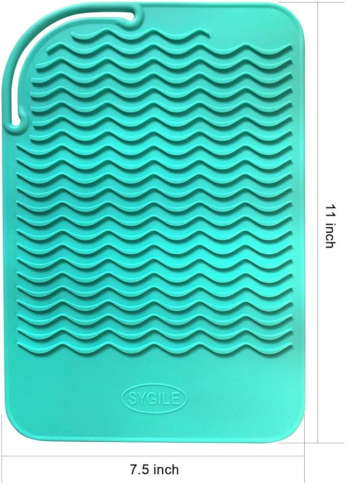 11" X 7.5" Large Size Heat Resistant Silicone Travel Mat, Anti-Heat Pad for Hair Straighteners, Hair Rollers, Curling Irons, Flat Irons and Other Hair Styling Tools - Mint Green (Turquoise)