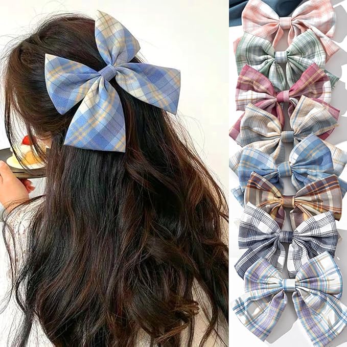 8 PCS Hair Bows for Womens Girls,Bow-knot Hair Clips for Women Thick Hair & Thin Hair,Big Bows Hair Clips,Nonslip Bow Claw Clips for Womens