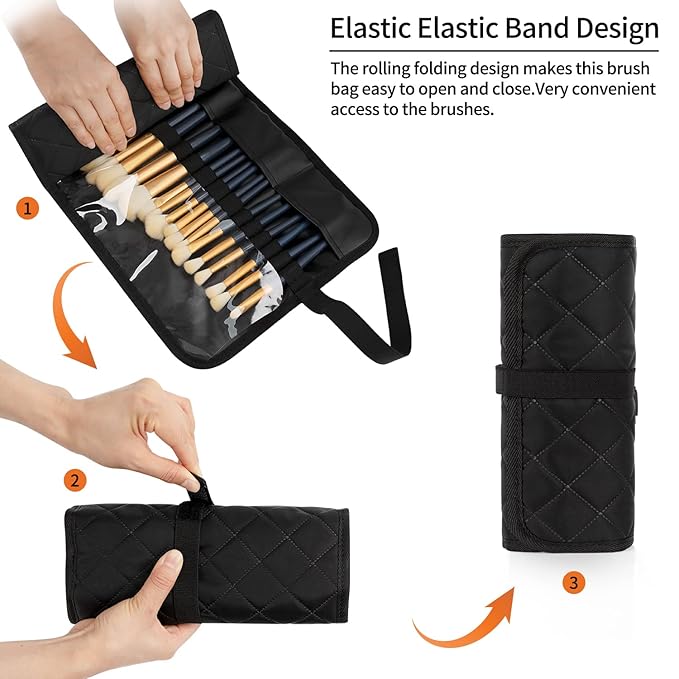 OCHEAL Makeup Brush Holder,Makeup Brush Organizer,Travel Makeup Brushes Bag Cosmetic Bags Pouch for Women Brushes Case Makeup Artist -Black Rhombus