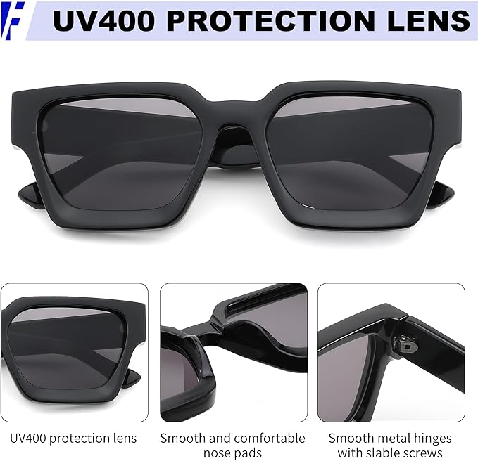 FEISEDY Retro 90s Square Sunglasses for Women Men Trendy Chunky Rectangle Sunglasses UV400 Protection B2385