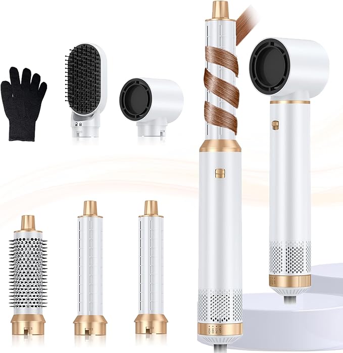 Blow Dryer Brush 5 in 1, Negative Ion Hair Dryer Brush Set Air Styler Curling Wrap Air Curler, Upgrade Hot Air Brush Curling Iron Hair Styling Tools As A Gift for Straight/Curl/Drying/Smoothing