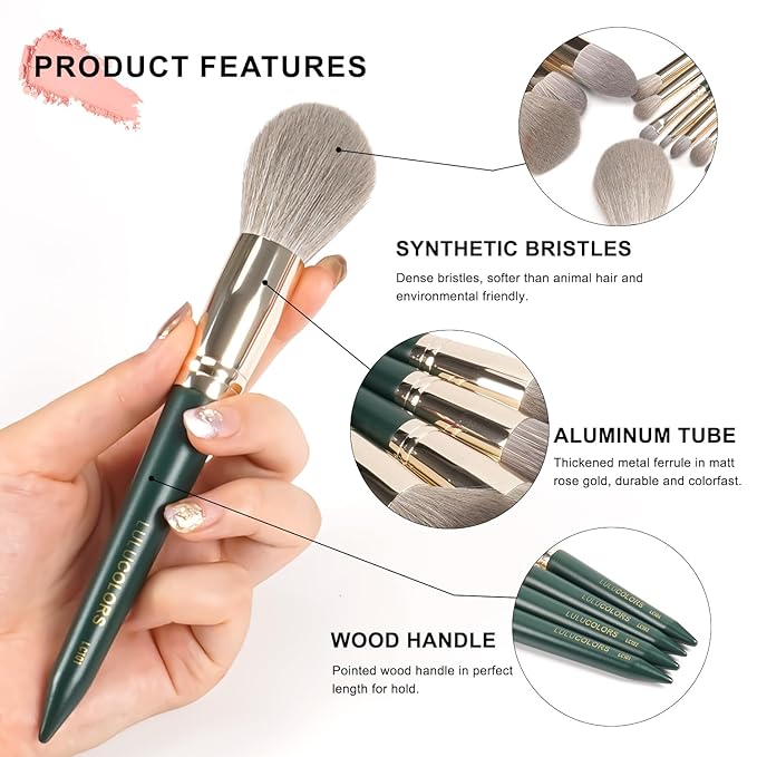 18-Piece Makeup Brush Set with Holder Case – Complete Makeup Brush Collection for Flawless Makeup Application -Soft Bristles (Green)