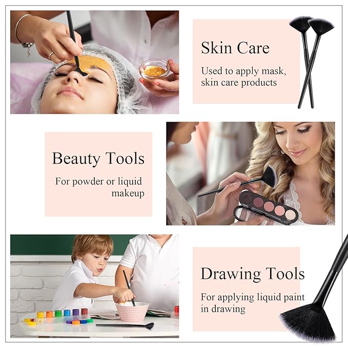 9 Pieces Facial Fan Mask Brushes, Soft Facial Applicator Brushes Tools for Peel Glycolic Makeup for Mud Cream(Black with White)