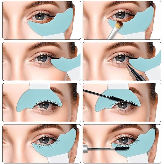 4Pcs Reusable Silicone Eyeliner Stencils - Mascara Shield Guard, Eyelash Lipstick Eyeshadow Applicators Aid Tool - Multifunctional Eye Makeup Tool for Women, Beginners (Green)