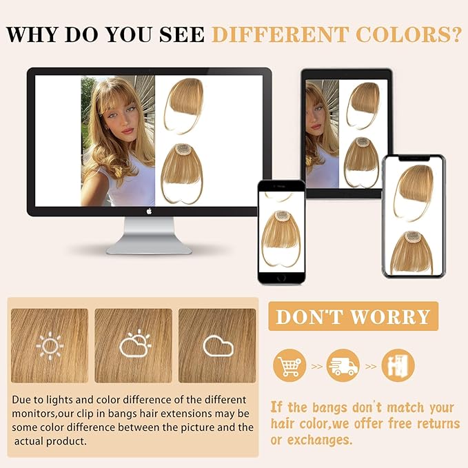 NAYOO Wispy Bangs Hair Clip -Blonde 100% Real Human Hair Clip in Bangs for Women Fringe with Temples Hairpieces for Daily Wear