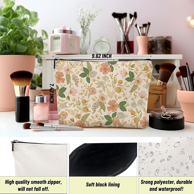 2pcs Aesthetic Floral Makeup Bags for Women, Cute Flower Aesthetic Cosmetic Bag, Coquette Travel Toiletry Bag, Portable Zipper Pouch Cosmetics Pouch Gifts for Women Girls
