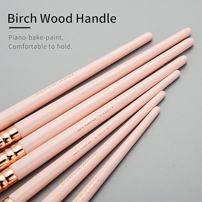 Natural Goat Hair Eye Shadow Brush Set, ENZO KEN Fluffy Blending Eyeshadow Brush Set with Case, Small Nose Contour Brush, Natural Hair Eyeshadow Brushes, Eye Brush, Eyeshadow Blending Brush. Pink,E400