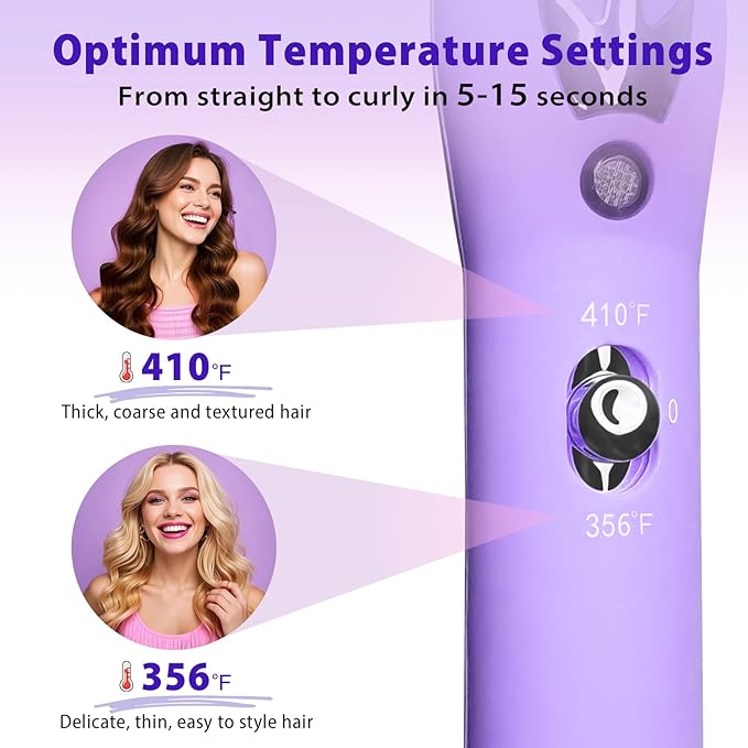 3 Barrel Curling Iron Hair Crimper: Aleath Dual Voltage Adjustable Temperature Three Barrels Hair Waver - Ceramic 1 inch Curler Wand(Purple)