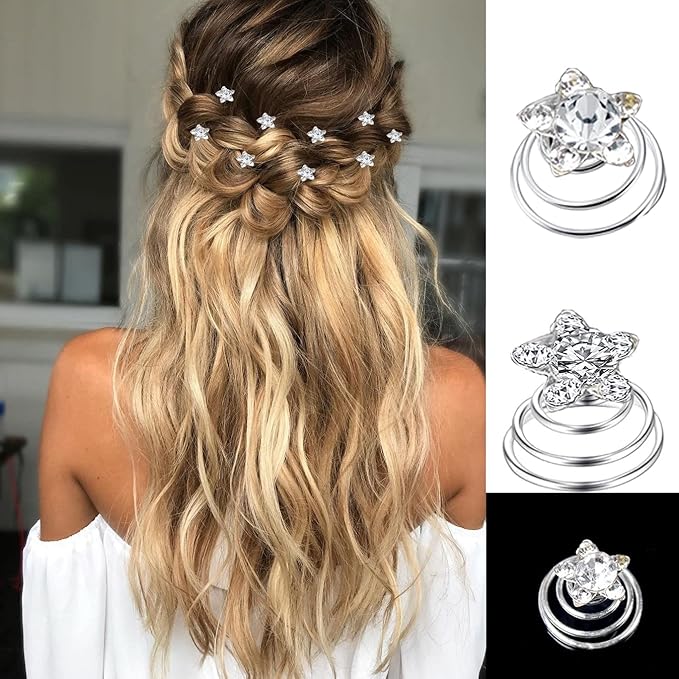 60 PCS 4 Shapes Gems Rhinestone Twister Hair Studs Set Diamond Spiral Pearl Flower Jewels Hair Pins Sticks for Wedding, Bridal, Prom, Party and Special Occasion, Butterfly