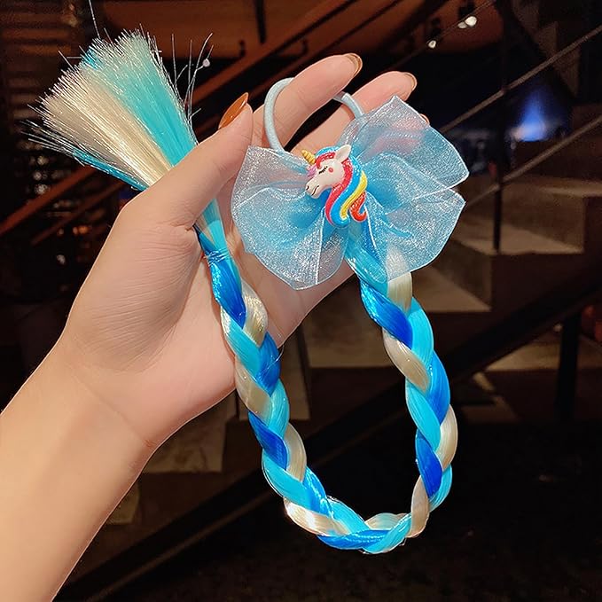 Ozzwolle 6 Pcs Girls Braid Ponytail Extensions Hairpieces, Colored Braid Hair Extensions Hair Pieces for Kids Little Girls