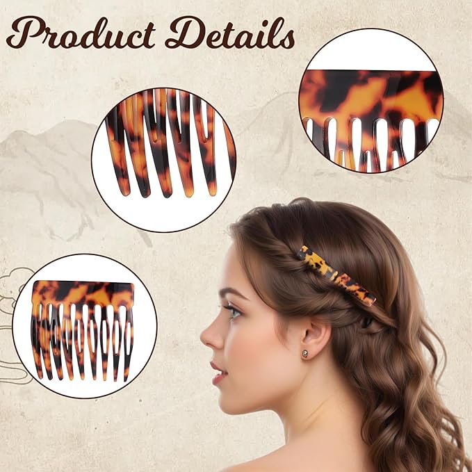 4 Pcs French Side Combs for Hair Small French Twist Decorative Hair Combs Clips Women Bun Strong Hold Clips Hair Styling Accessories for Women(Tortoise, Brown)