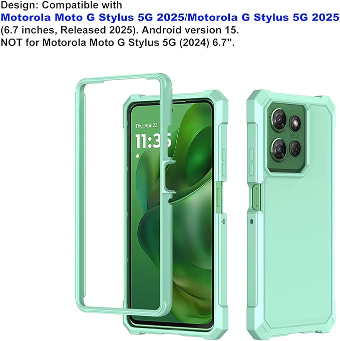 Ailiber Phone Case for Motorola Moto G Stylus 2025, Moto G Stylus 5G 2025 Screen Protector, Dual Layer Protection, Shockproof Corners TPU Bumper, Military Grade Rubber Cell Phone Cover-Mint Green