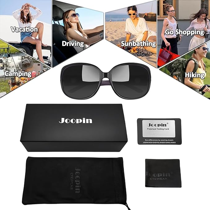 Joopin Big Womens Sunglasses Polarized Trendy Sun Glasses Large Rectangle UV Protection Rhinestone Sunnies