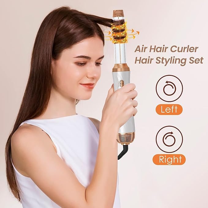 Hair Dryer Brush, 6 in 1 Upgrade Detachable Blow Dryer Air Styler Wrap Curler, Hot Air Brush Curly Twist Curling Iron, Travel Hair Styling Tool Negative Ion Blow Dryer Hot Styler
