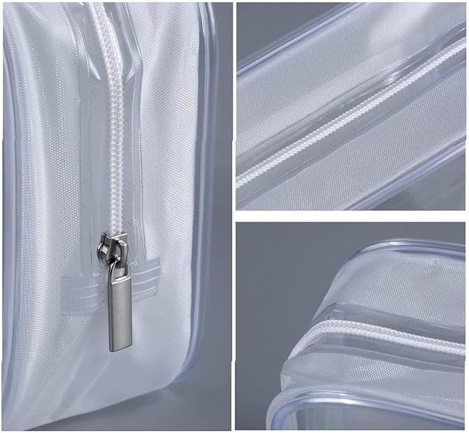 6 Pack Clear Toiletry Carry Pouch with Zipper Portable Plastic Waterproof Cosmetic Bag TSA Approved for Vacation Travel Bathroom and Organizing (White, Large)