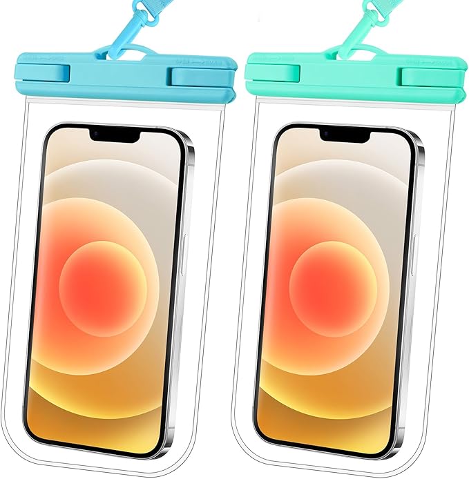 2025 Waterproof Phone Pouch: 2 Pack Cruise Ship Essentials Must Haves Dry Bag for Vacation Beach Travel Kayak Accessories, Water proof Case for iPhone 16 15 14 13 12 Plus Pro Max Galaxy - Blue+Green