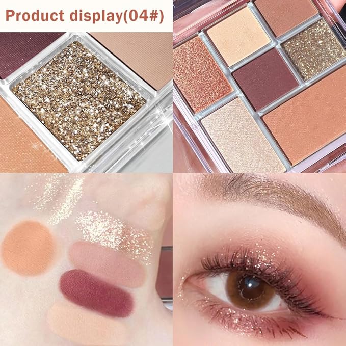 Seven Color Matte Shimmer Eyeshadow Makeup Palette, Nude Brown & Purple 7 Color Series Silky Pressed Powder Eyeshadow, Daily Makeup Eye shadow Box, Easy to Carry, Vegan & Cruelty-Free, 0.25 Oz, 04#