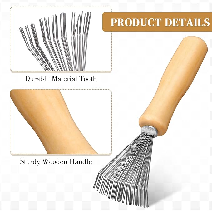 Boao 2 Pieces Hair Brush Cleaning Tool Comb Cleaner Brush Mini Comb Cleaning Hair Remover Tool for Removing Dust Home and Salon Use (White, Wood Color)