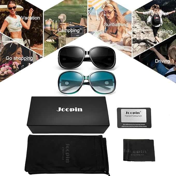 Joopin Big Womens Sunglasses Polarized Trendy Sun Glasses Large Rectangle UV Protection Rhinestone Sunnies