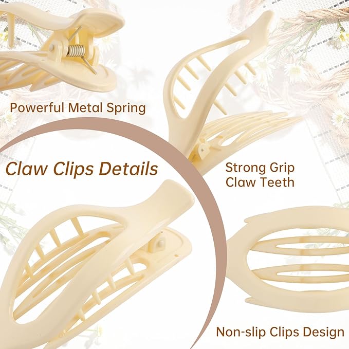 French Flat Hair Clips for Women - 6Pcs Flat Hair Claws for Thin Thick Hair Strong Hold No Slip Grip Hair Claw Clips for Women Girls (Polished(Morandi color series))