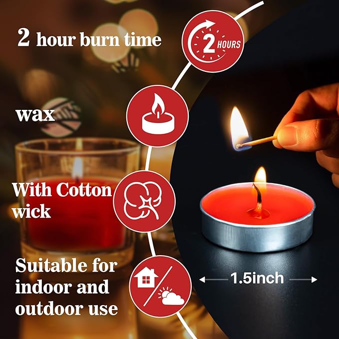 Red Green Tealight Candles Bulk - Tea Candles Lights Mini Votive Candle with Cotton Wick for Home,Pool,Shabbat,Wedding,Emergencies,Halloween,Christmas,Thanksgiving