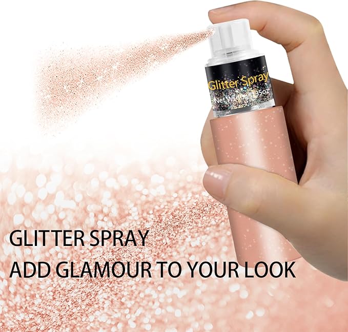 Hair and Body Glitter Spray, Holographic Glitter Highlighter Powder, Face Body Clothes Shiny Glitter, Loose Shimmer Hairspray Festival Rave Prom Accessories, 10g (06# Champagne)