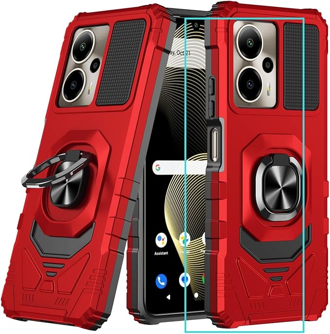 for Cricket Outlast 5G 2024 Case/AT&T Motivate Pro 5G Case with Screen Protector,Dual Layer Military Grade Protection with Ring Stand Phone Case for Cricket Outlast 5G/ATT Motivate Pro 5G Red