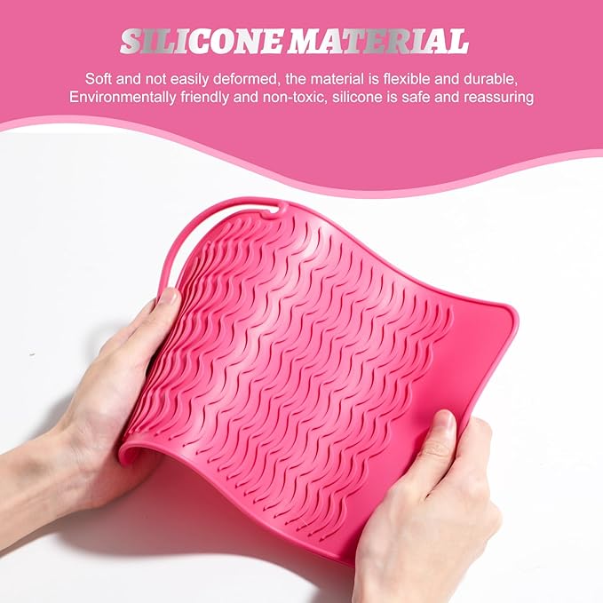 Oneleaf Portable Heat Insulated Silicone Mat – Designed for Curling & Flat Irons, Hair Straighteners – Versatile and Durable Heat Resistant Silicone Pouch for Hair Styling Tools-Pink